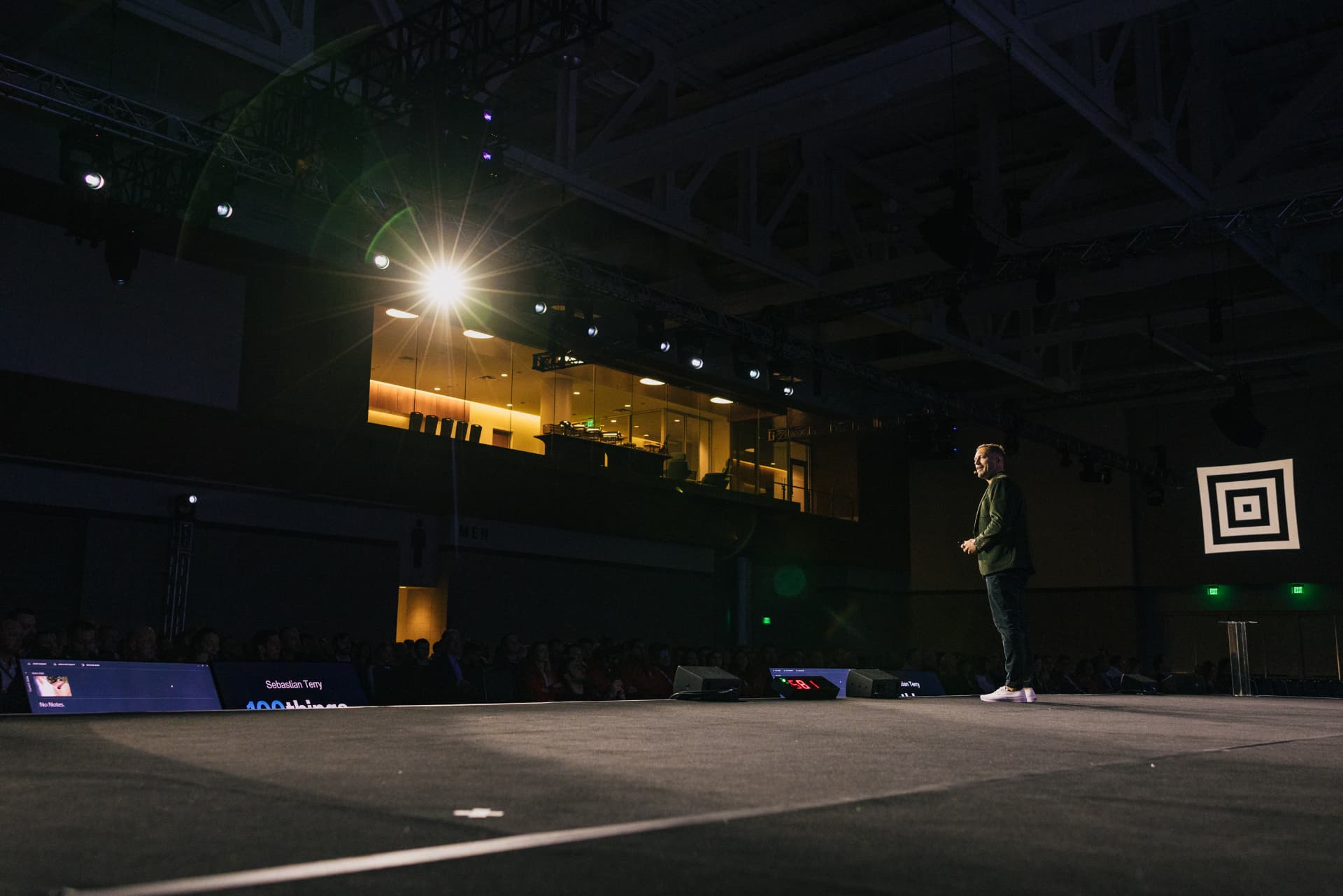 Sebastian Terry on stage at a keynote in Nashville